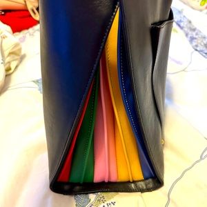 Magnificent beautiful leather handbag with accordion pleated colors